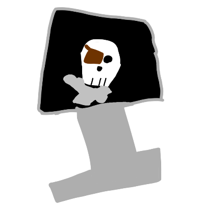  a computer displays a skull and crossbones wearing a brown eyepatch.